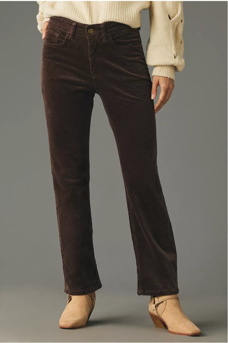 ANTHROPOLOGIE The Yaya Mid-Rse Pilcro Brown Corduroy Crop Flare Pants // 0